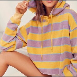BDG yellow and purple cropped striped hoodie